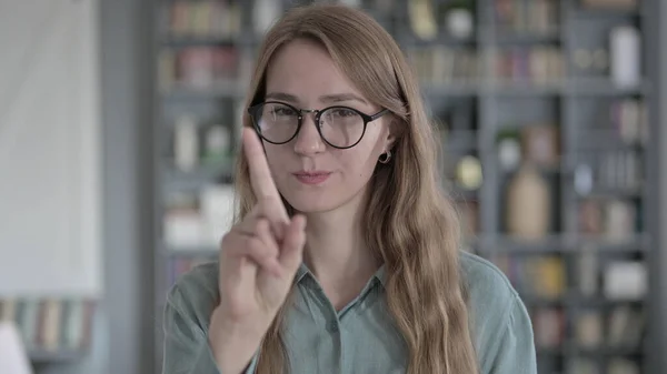 The Portrait of Young Woman saying No with Finger Sign — 스톡 사진