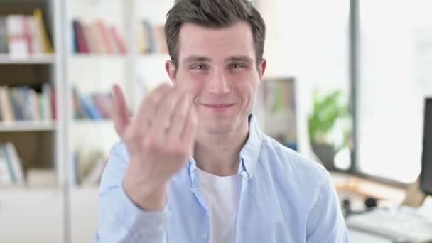 Pointing Finger and Inviting by Young Man — Stock Video