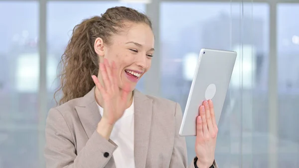 Portrait of Young Businesswoman doing Video Chat on Tablet — Stock Photo, Image