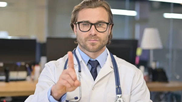 Portrait of Doctor saying No with Finger Sign — Stock Photo, Image