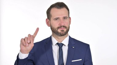 Genç İşadamının portresi Parmak İzi ile Hayır, Beyaz Arkaplan