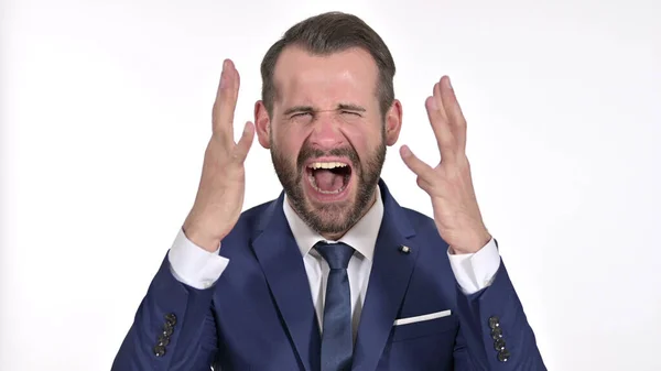 Angry Young Businessman Screaming, White Background — Stock Photo, Image