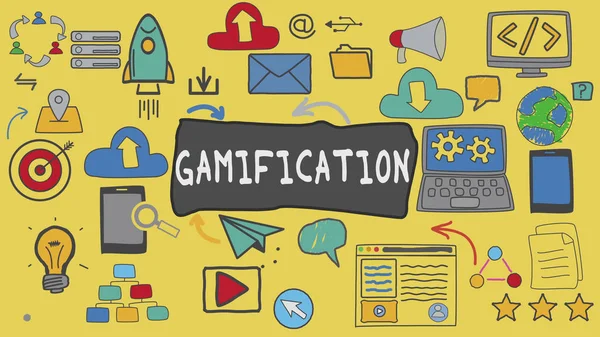 Gamification, Il concetto di tecnologia grafica dell'illustrazione gialla — Foto Stock