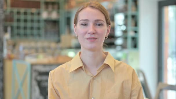 Portrait of Cheerful Young Woman with Ok Sign — Stock video