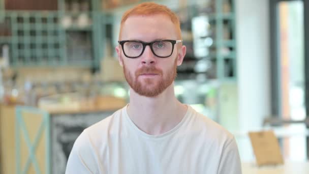 Portrait of Attractive Redhead Man Smiling at Camera — Stock video