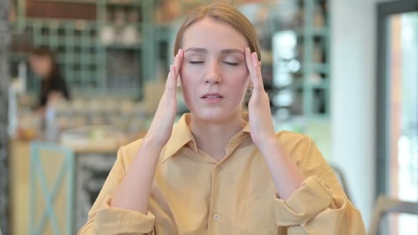 Portrait of Stressed Young Woman Having Headache — Stock Video