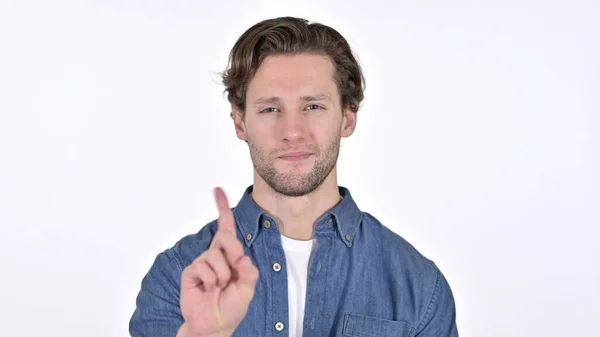 No Gesture av ung man, Finger Sign på vit bakgrund — Stockfoto