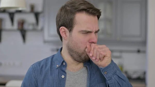 Portrait of Sick Beard Young Man having Coughing — Stock Photo, Image