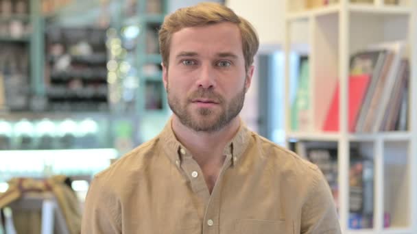 Portrait of Young Man Disapproving with Finger — Stock Video