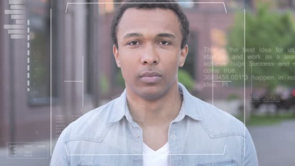 Chyba při rozpoznávání biometrických obličejů u afrického muže, odepřen přístup — Stock video