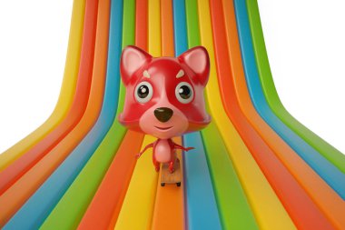 Gökkuşağı, 3d çizim kaykay bir çizgi film firefox.