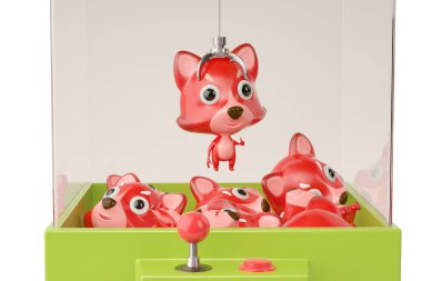 Firefox ve oyuncak makine vinç. 3D çizim.