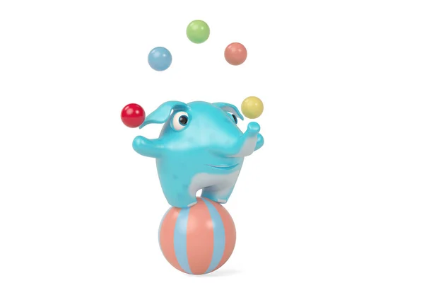 Cute blue cartoon elephant pudding with ball, 3D illustration . — стоковое фото