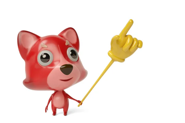 Een cartoon firefox met een vinger speelgoed. 3D illustratie. — Stockfoto
