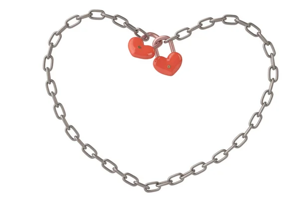 Heart-shaped lock hanging on chains,3D illustration. — Stock Photo, Image