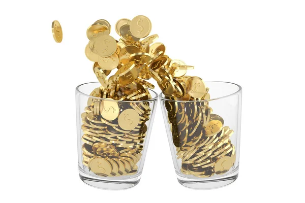 Χρυσά νομίσματα σε τις ζητωκραυγές Κύπελλο, 3d απεικόνιση. — Φωτογραφία Αρχείου