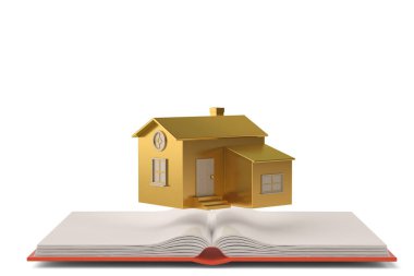 Book.3d resimde üzerinde altın bir ev.