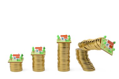 evler ve altın coins.3d illüstrasyon.