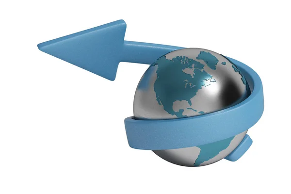 Blue arrow and Earth, 3D illustration . — стоковое фото