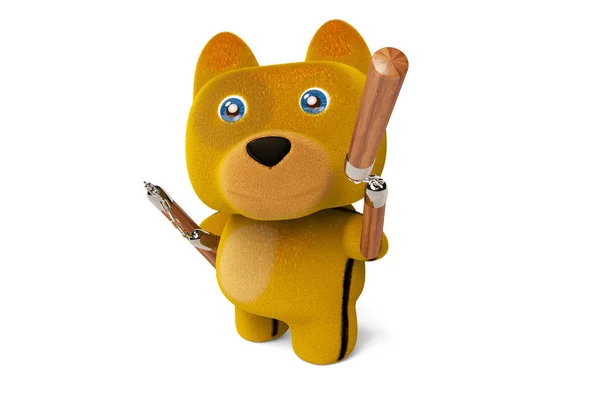 Cartoon valp med nunchaku, Kung Fu hund, 3d-rendering. — Stockfoto