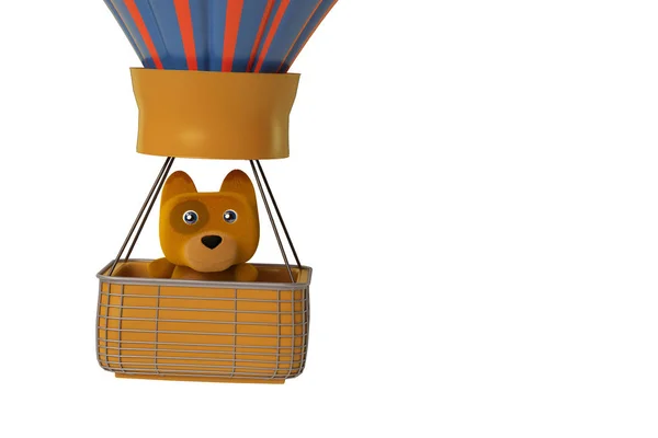 A cartoon dog in air balloon, 3D illustration.
