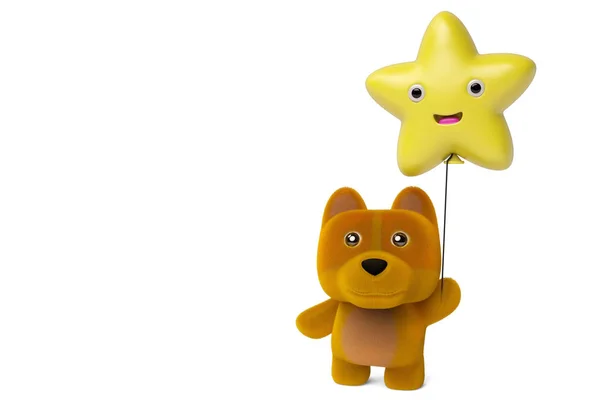Un cane dei cartoni animati con un palloncino stelle, illustrazione 3D . — Foto Stock