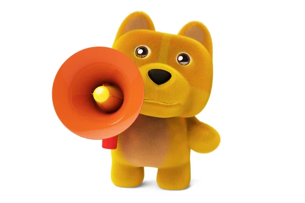 Um cão de desenho animado e megafone, ilustração 3D . — Fotografia de Stock