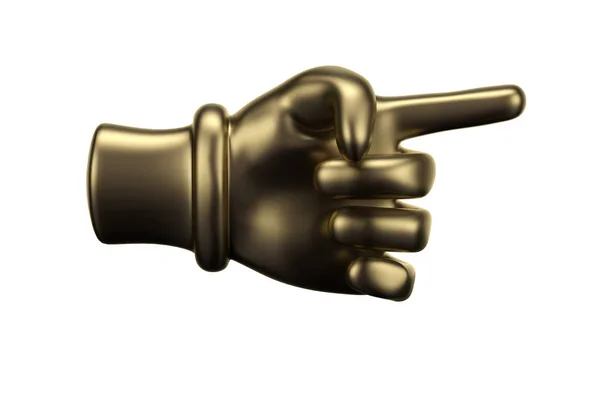 Dedo dorado, dedo índice apuntando a la derecha. Ilustración 3D —  Fotos de Stock