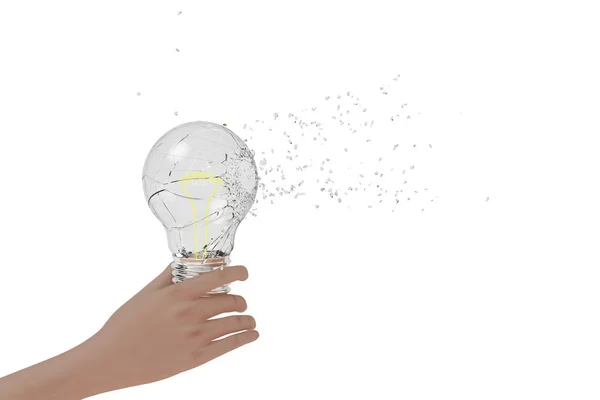 Uma mão segurando uma lâmpada explosiva, renderização 3D . — Fotografia de Stock