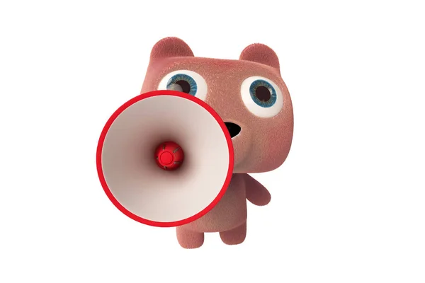 Urso rosa e megafone — Fotografia de Stock