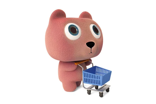 Urso rosa e carrinho de compras — Fotografia de Stock