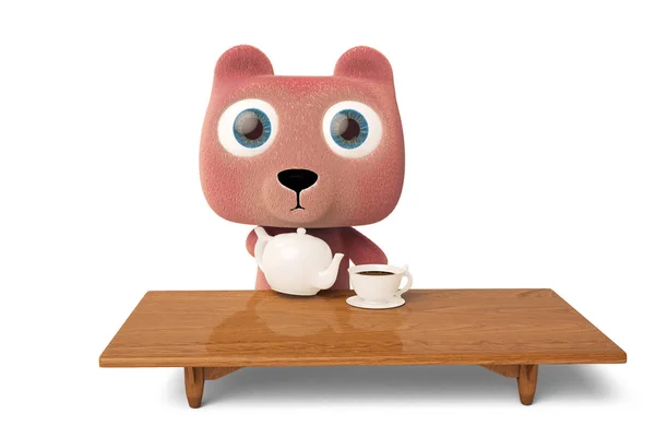 Urso bonito em renderização 3D de chá — Fotografia de Stock