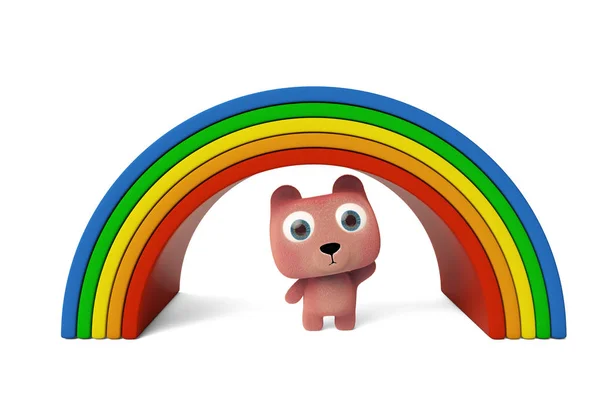 Härliga björnen och rainbow 3d-rendering — Stockfoto