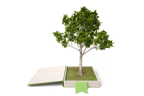 Açık bir kitap ve tree.3d illüstrasyon. — Stok fotoğraf