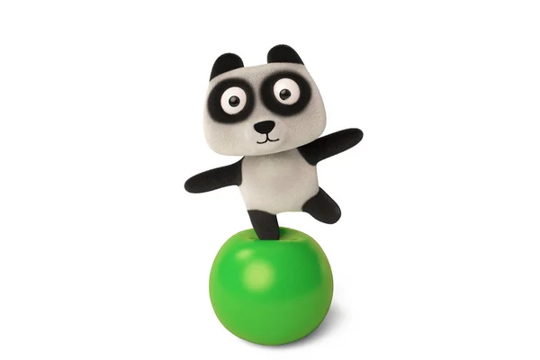 一只熊猫站在上面的绿球上, 3d 插图. — 图库照片