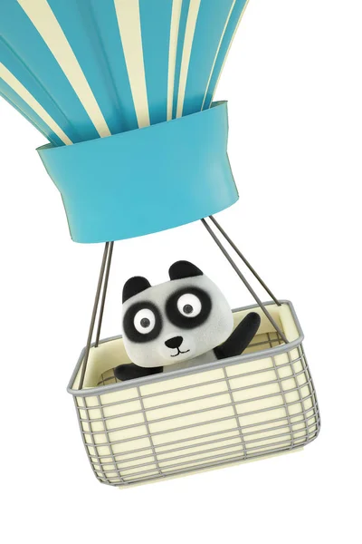 A cartoon panda in air balloon, 3D rendering.
