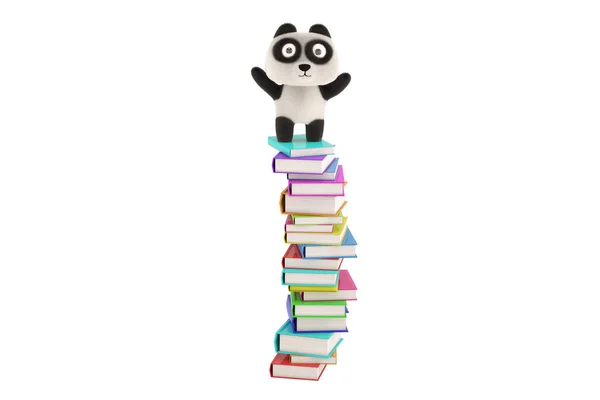 Un panda in piedi sopra i libri.Illustrazione 3D . — Foto Stock
