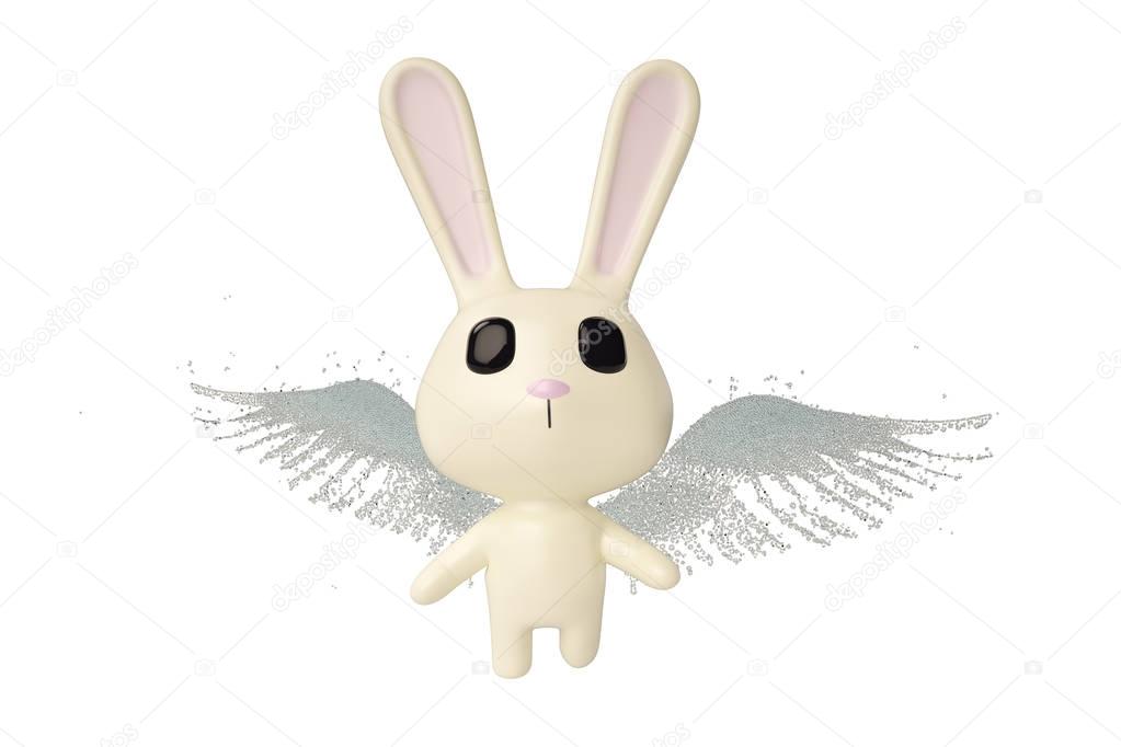 Un lapin de dessin animé avec des ailes, illustration 3d ...