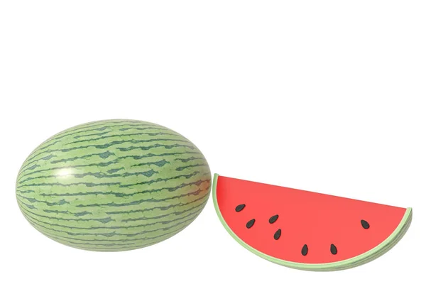 Wassermelone auf weißem Hintergrund, 3D-Illustration. — Stockfoto