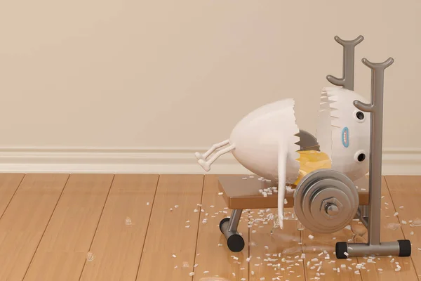 Мультфильм яйцо имеет несчастный случай при подъеме тяжестей, 3D иллюстрации — стоковое фото