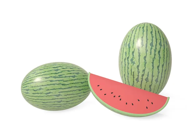 Wassermelone auf weißem Hintergrund, 3D-Illustration. — Stockfoto