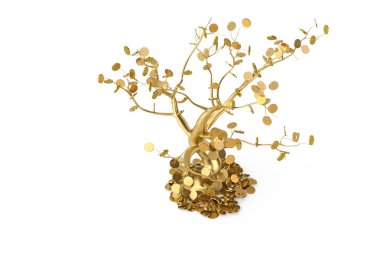 Ağaçta bir beyaz background.3d illüstrasyon.