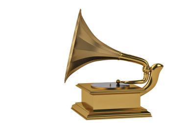 Altın gramophoneon beyaz background.3d illüstrasyon.