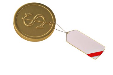 Beyaz background.3d hasta içinde büyük bir altın sikke altın etiketle