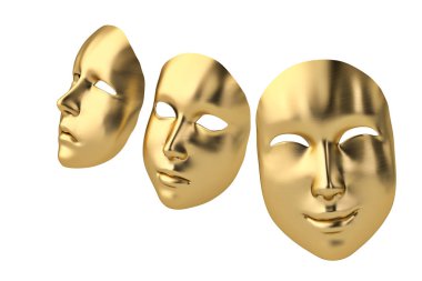 Altın mutlu ve hüzünlü mask.3d illüstrasyon.