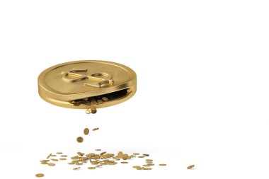 Birçok küçük paralar bir büyük altın coin.3d örnek gel.