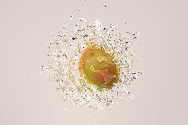 su sıçrama üzerinde yeşil mango.3d illüstrasyon.