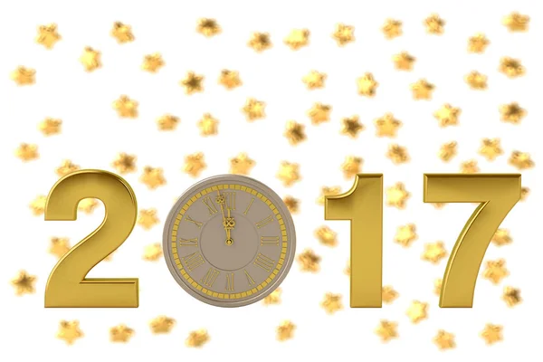 Feliz año nuevo reloj de año nuevo 2017.3D ilustración . — Foto de Stock