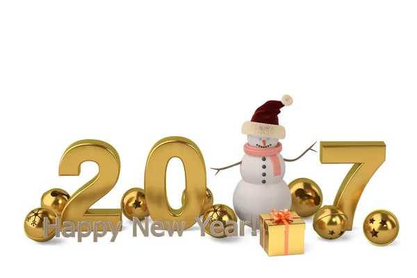 2017 Feliz Ano Novo com boneco de neve.ilustração 3D . — Fotografia de Stock