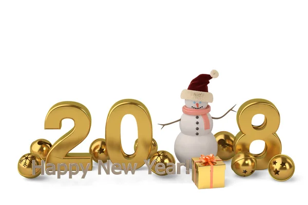 2018 gott nytt år med snowman.3d illustration. — Stockfoto